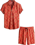 Mens Cotton Viscose Hawaiian Two-Piece Shirt and Short Set - Beach