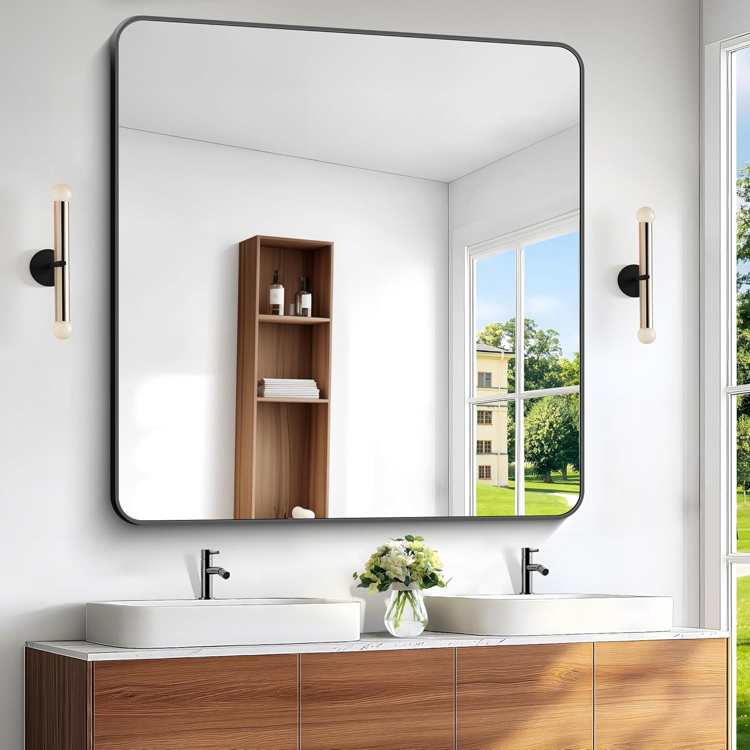 BONEWEI 48x48 inch Bathroom Mirror with Rounded Corners