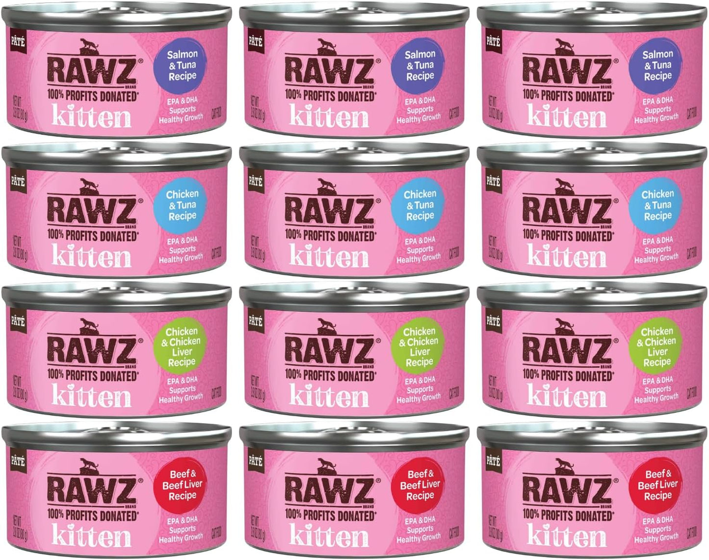 Rawz Natural Premium Kitten Pate Canned Cat Wet Food Variety Pack