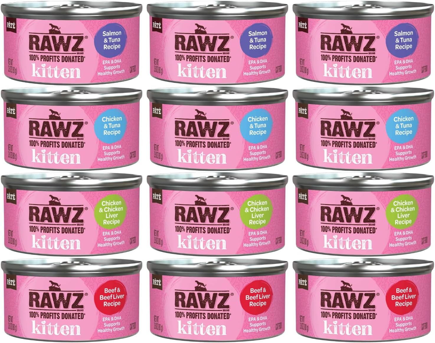 Rawz Natural Premium Kitten Pate Canned Cat Wet Food Variety Pack
