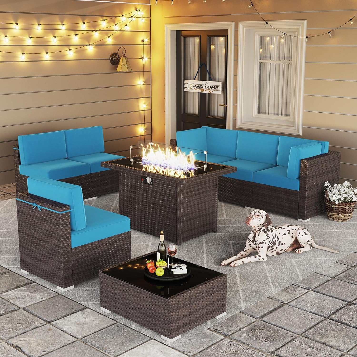 LayinSun 8 Pieces Outdoor Patio Furniture Set with Fire Pit