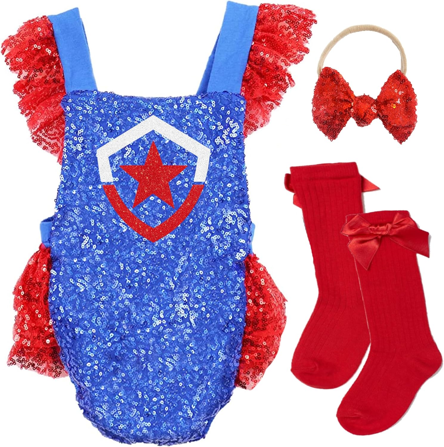 Baby Girl Superhero Halloween Costume with Sequin Romper Set