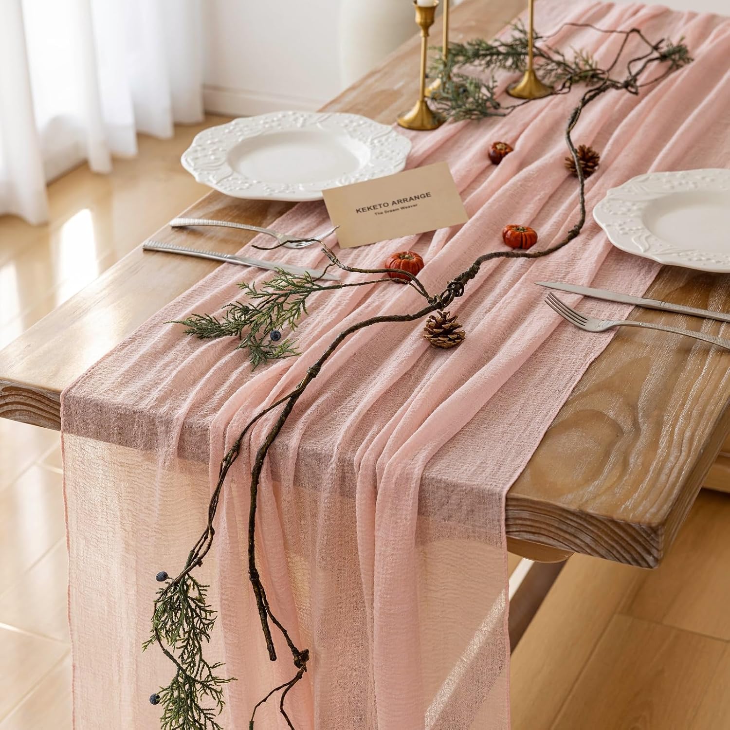 6pcs Pink Gauze Rustic Cheesecloth Table Runner for Events