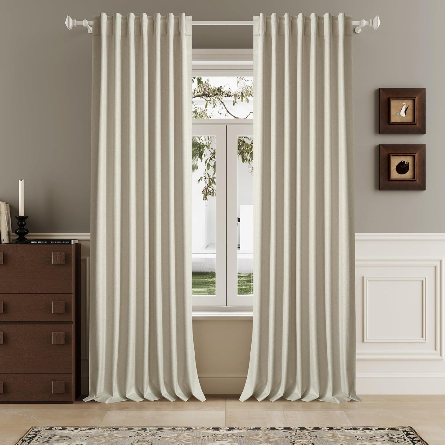 DUALIFE Natural Birch Blackout Curtains 132 Inch Length Set