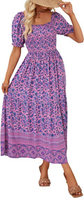 ZESICA Women's Summer Boho Floral Square Neck Ruffle Maxi Dress