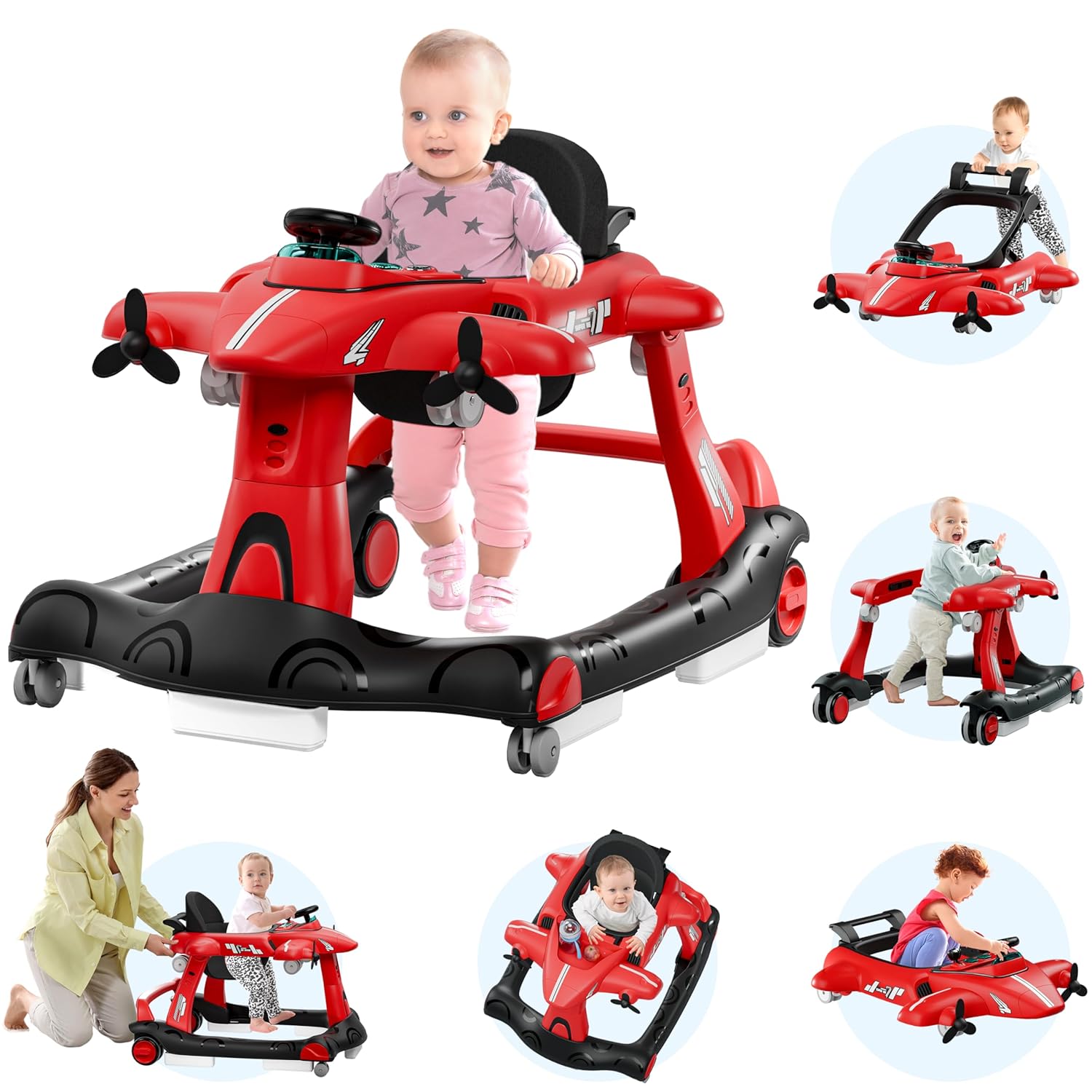 Xilingol 6-in-1 Baby Walker with Wheels for Fun Learning