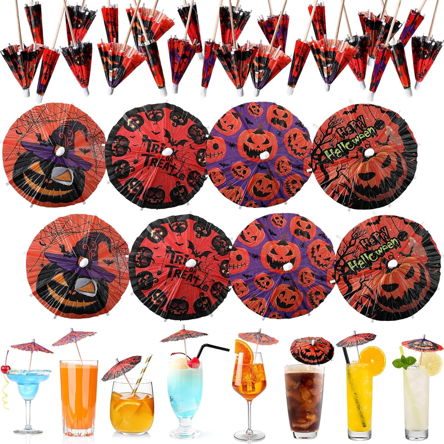 400 Halloween Umbrella Picks by SiliFine - Festive Cocktail Decor