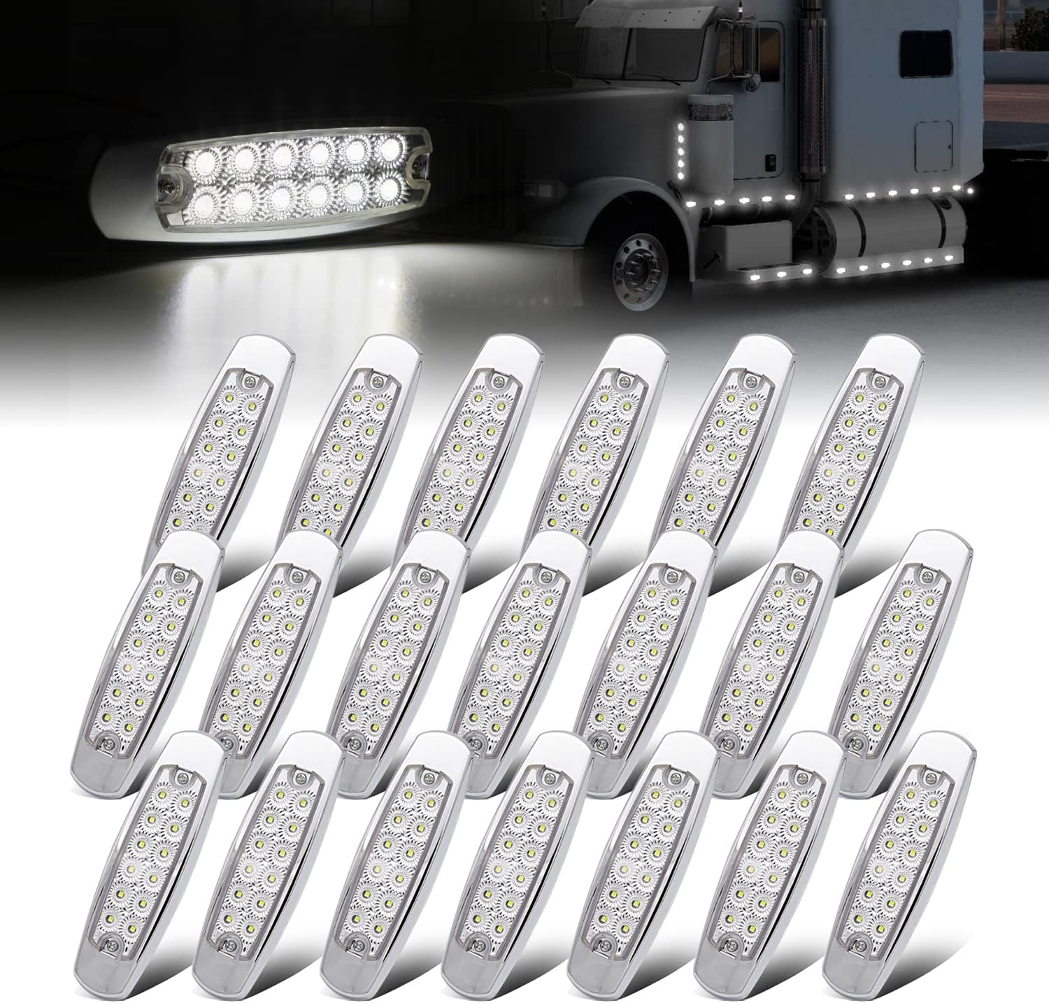 6.4 Inch Clear Lens White LED Side Marker Lights for Trucks
