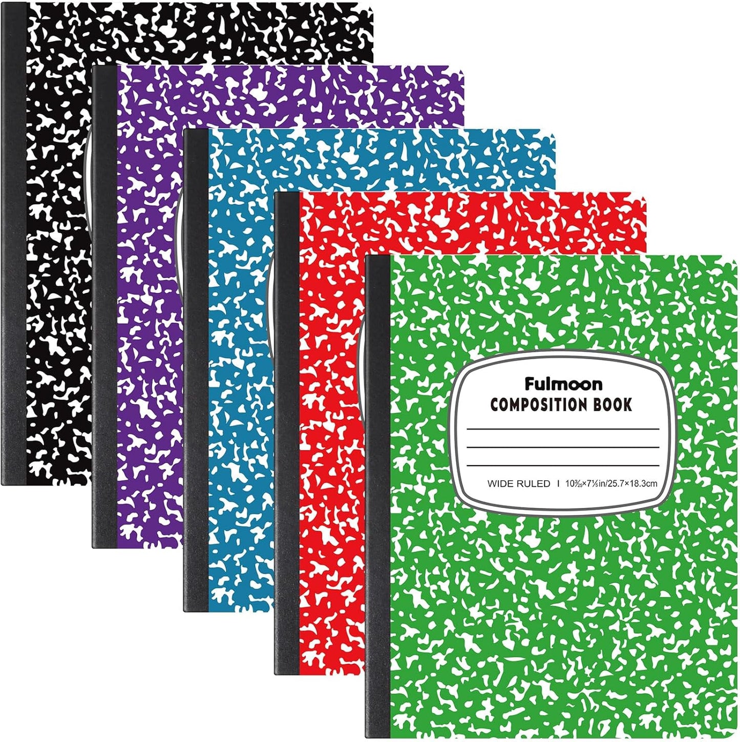 Fulmoon Marble Composition Notebooks - 5 Pcs, Wide Ruled, Vibrant Colors