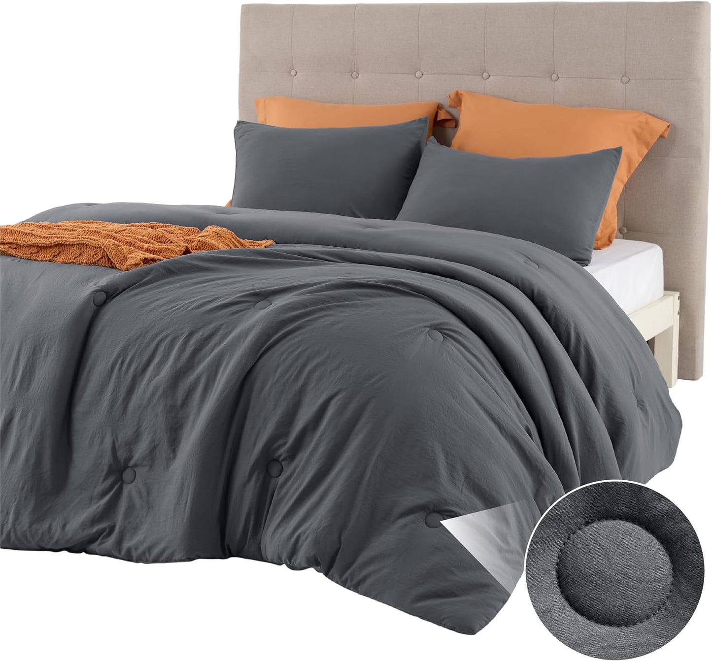 King Size Comforter Set in Dark Grey - Soft and Elegant Bedding