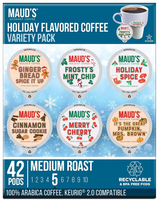 42 ct Maud's Holiday Coffee Pods - 6 Flavors, Eco-Friendly Compatible Pods