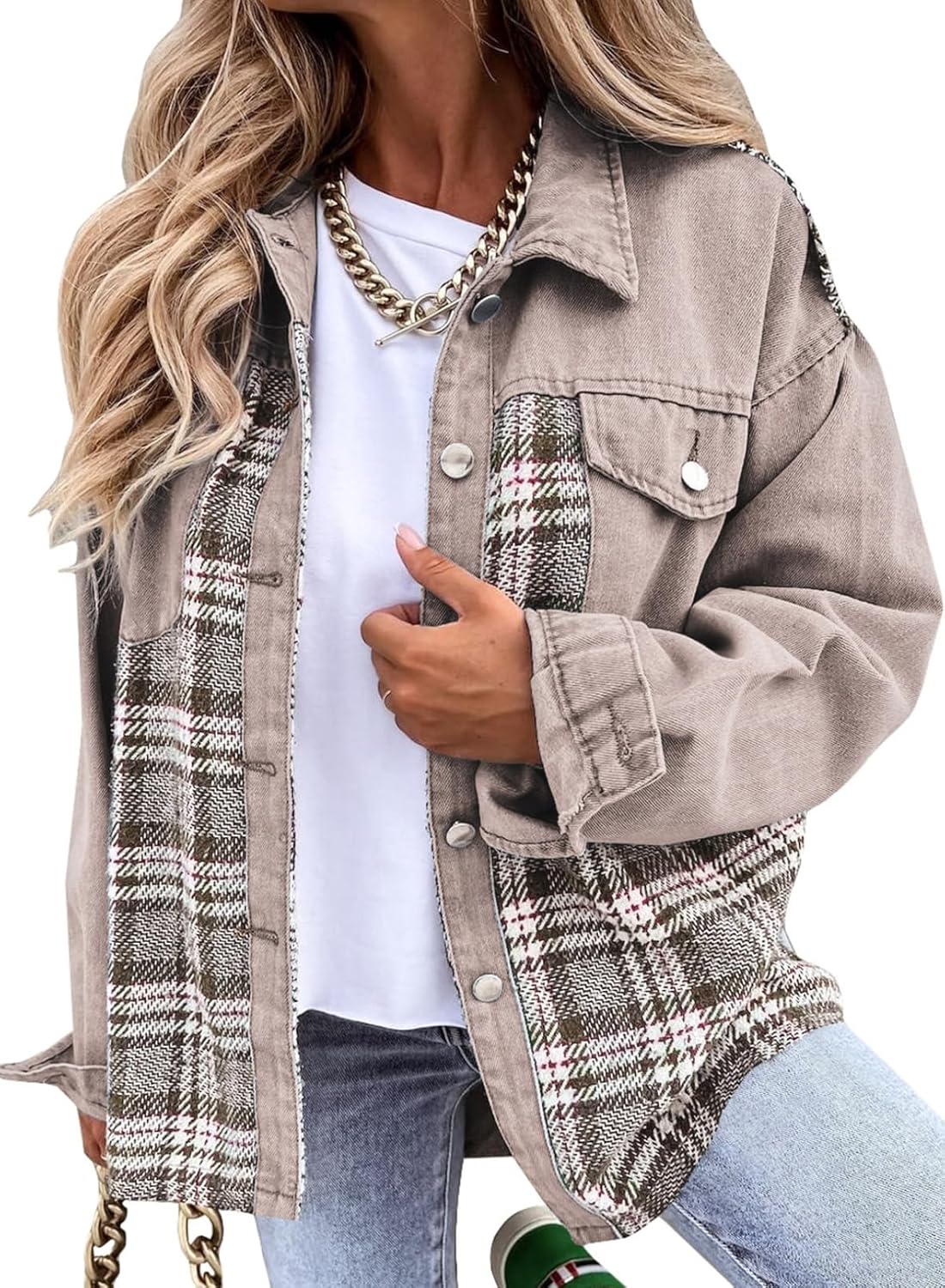 Oversized Denim Jacket for Women - Casual Long Sleeve Shacket