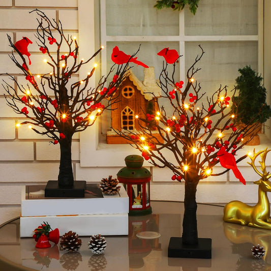 Vintage Glowing Tree with Cardinals for Festive Home Decor