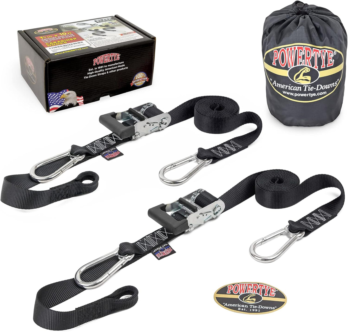 PowerTye Extra Long Ratchet Tie Down Straps for Heavy Duty Use