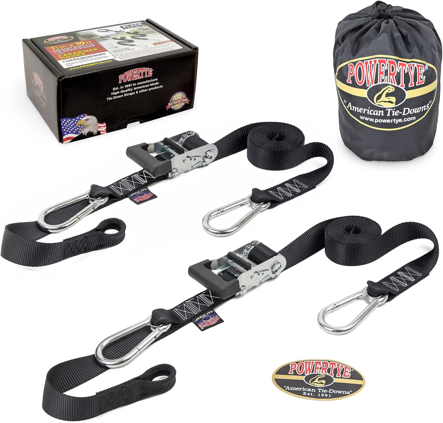 PowerTye Extra Long Ratchet Tie Down Straps for Heavy Duty Use