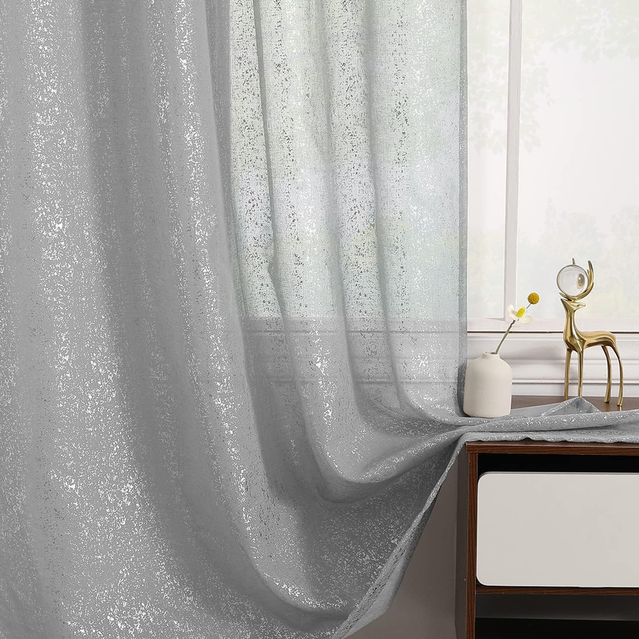 Extra Long Silver Sheer Curtains for Glamorous Home Decor