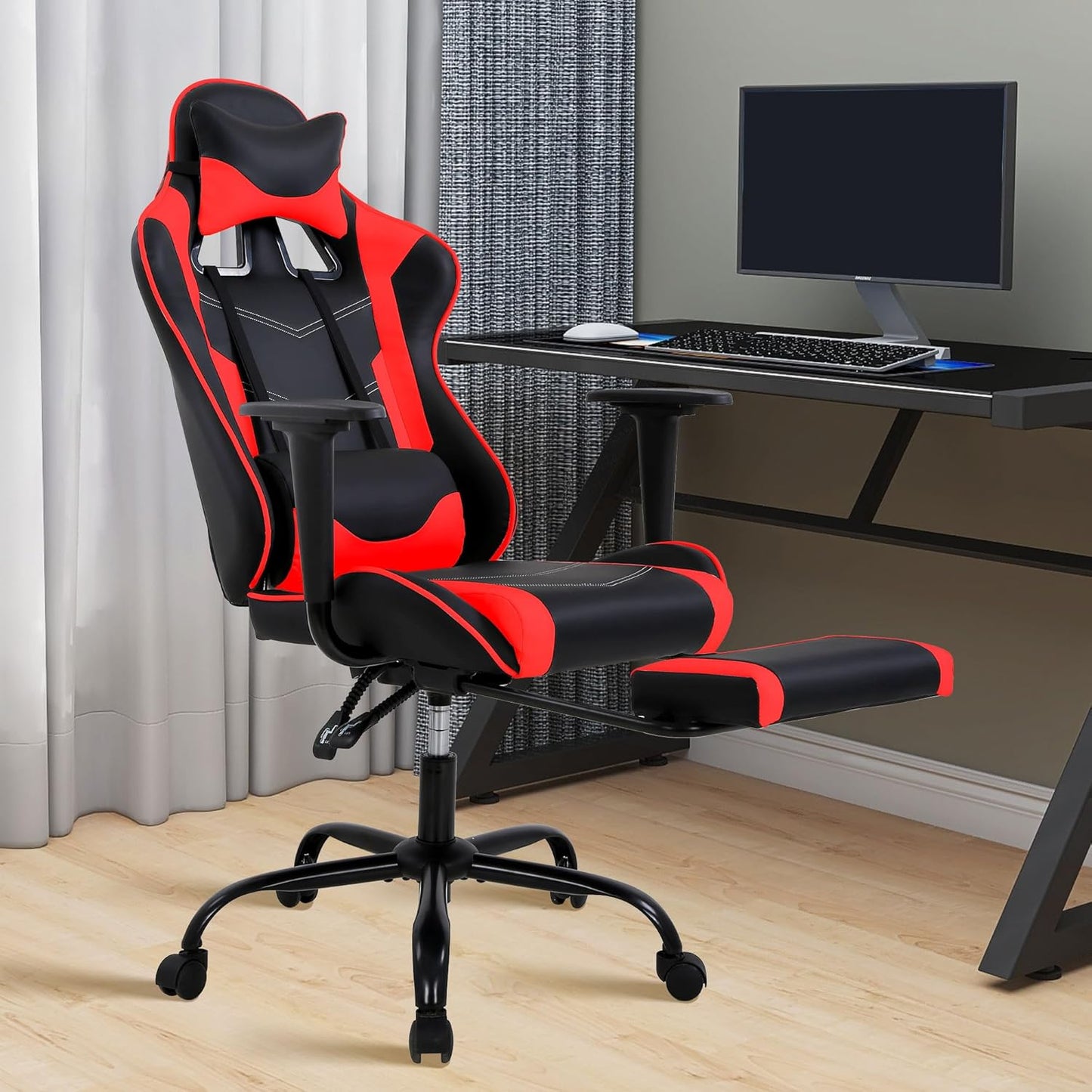 High Back PU Leather Gaming Chair with Footrest & Armrest