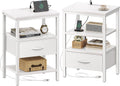 Nightstand Set of 2 Bedside Tables with Charging Station - Compact