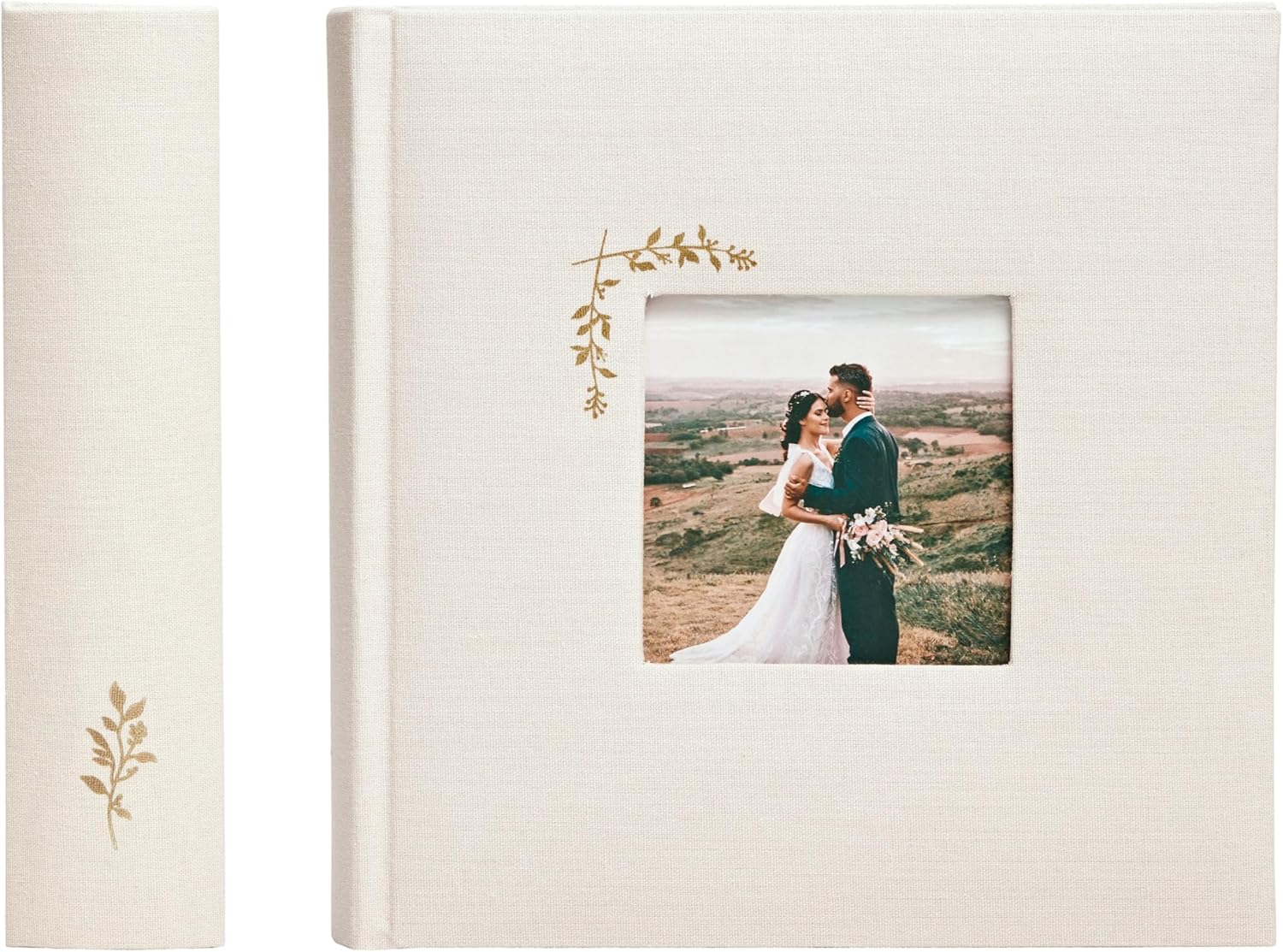 Elegant Linen Photo Album with 200 Acid-Free Pockets for 4x6 Pics