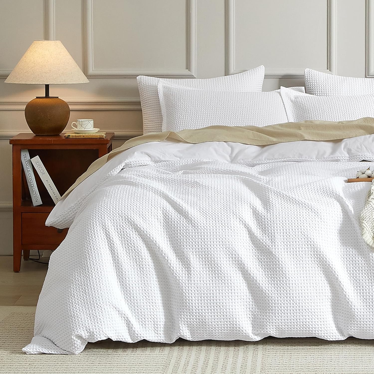 SE SOFTEXLY Waffle Duvet Cover Queen Set for All Seasons Comfort