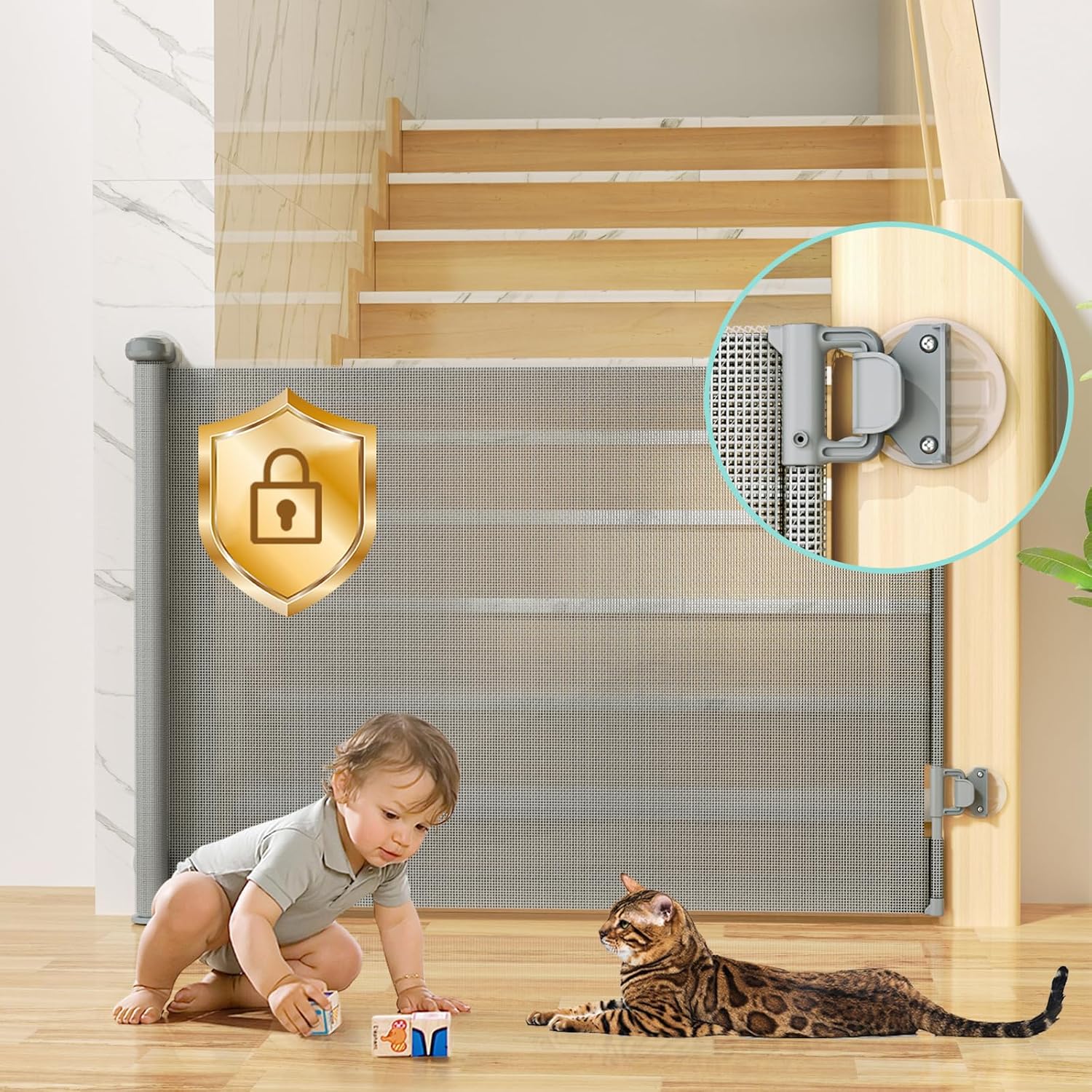 Retractable Baby Gates No Drill for Stairs and Doorways