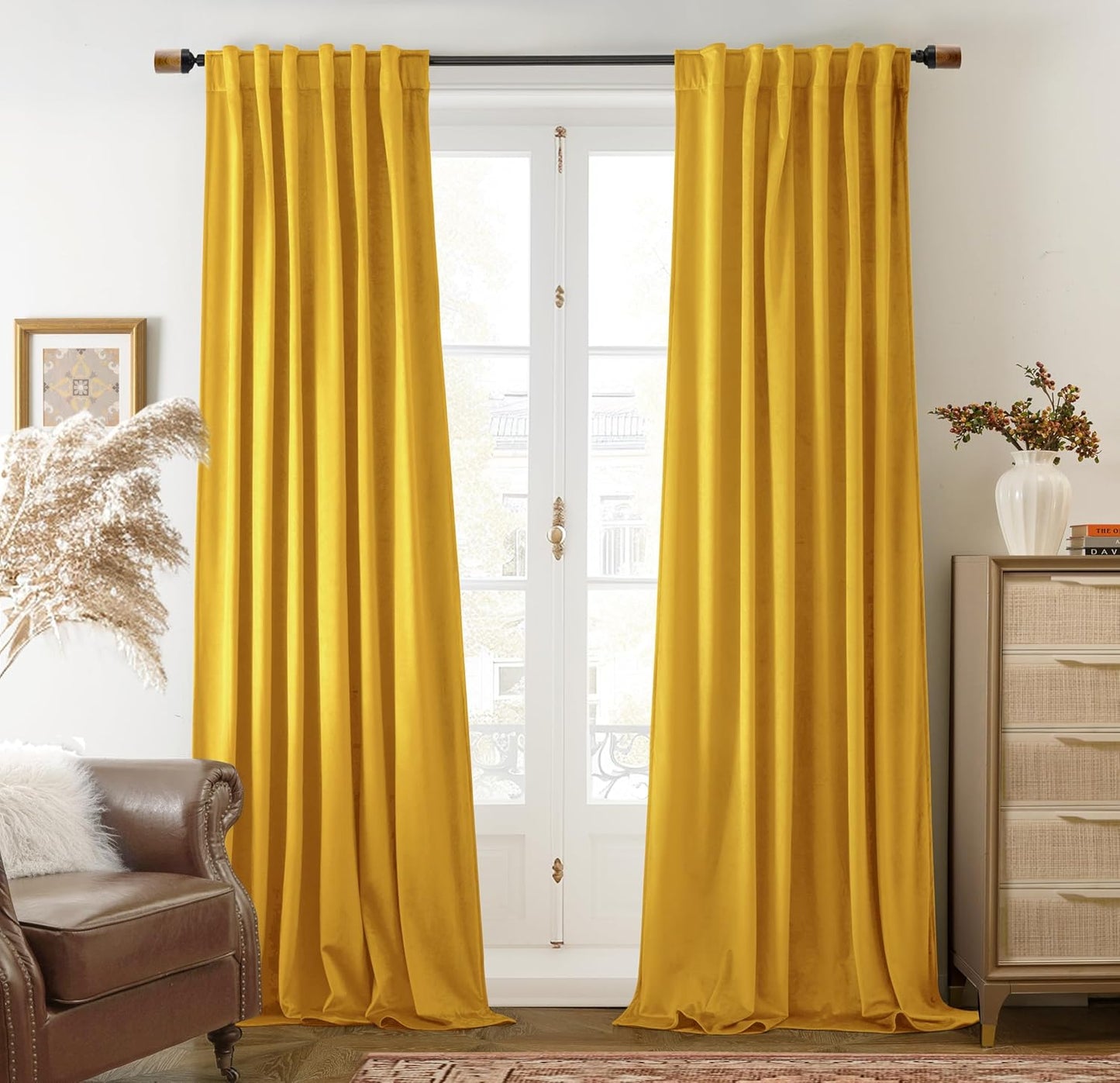DriftAway Yellow Velvet Blackout Curtains - Luxe Room Darkening