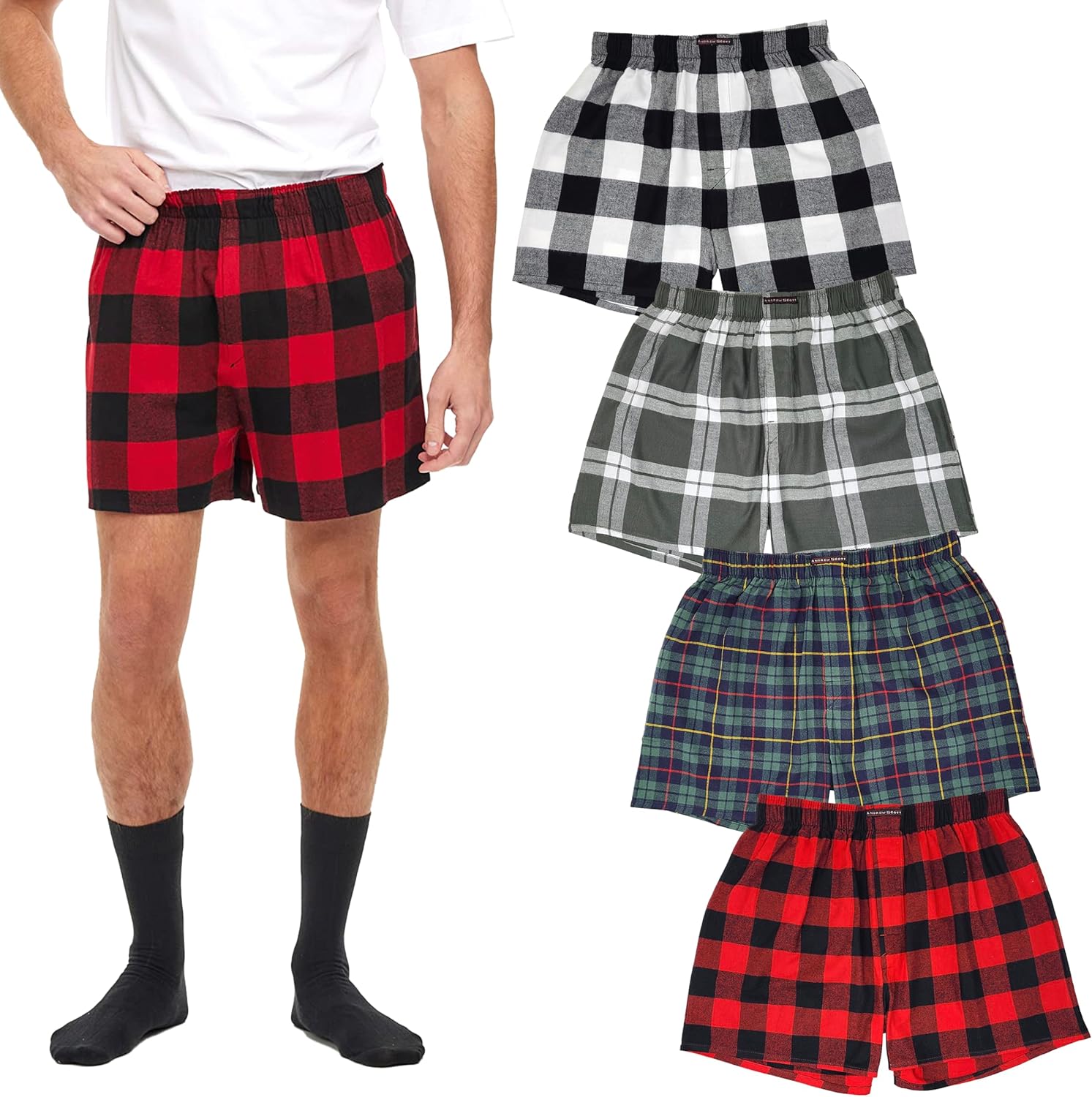 Andrew Scott Men's 4 Pack Cotton Flannel Boxer Shorts Review