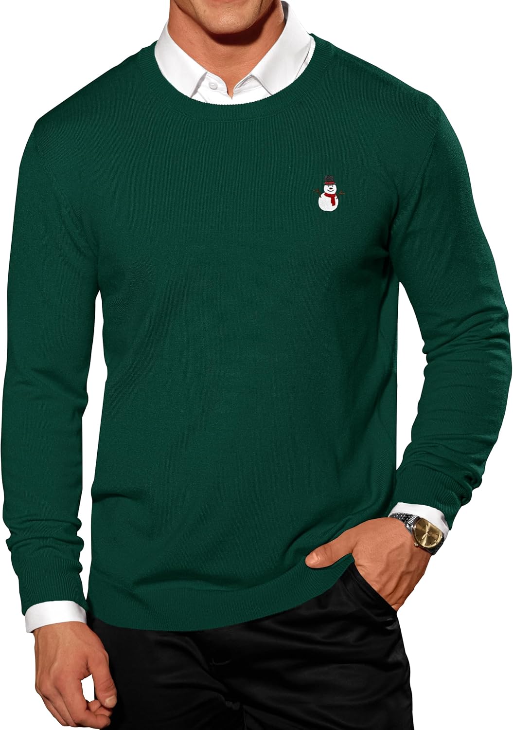 Arvilhill Men's Christmas Sweater with Gentle Embroidery Print