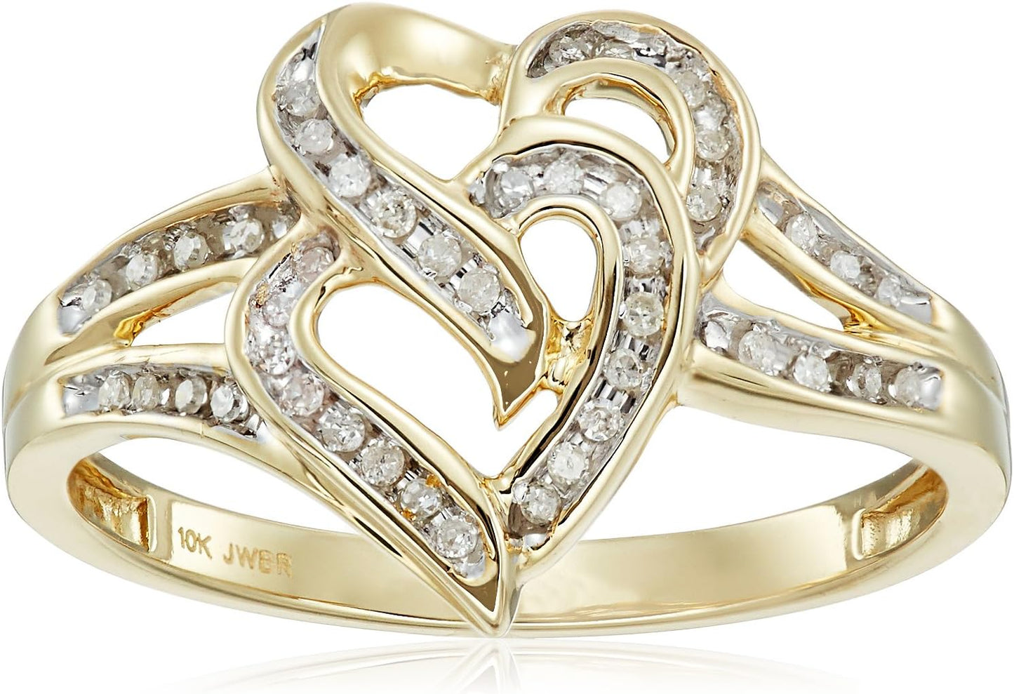 10K Yellow Gold Diamond Two Hearts Ring for Romantic Moments