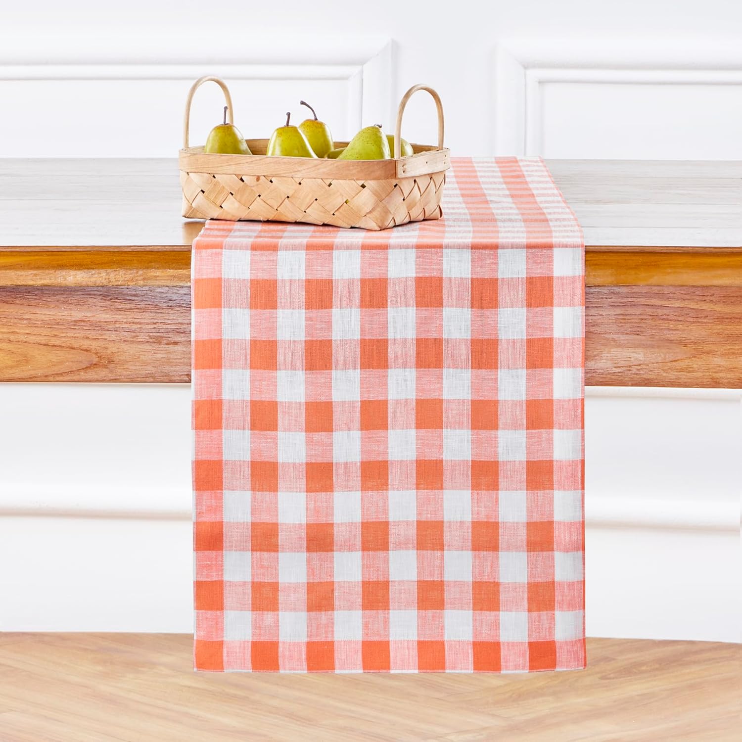 Linen Table Runner 14 x 72 Inch in Living Coral and White