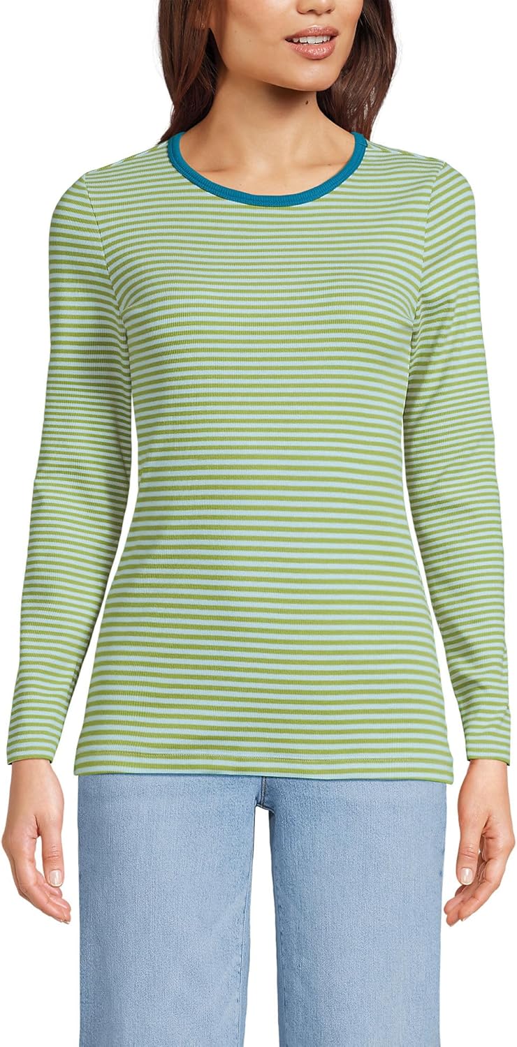 Lands' End Women's Cotton Rib Knit T-Shirt for Everyday Style