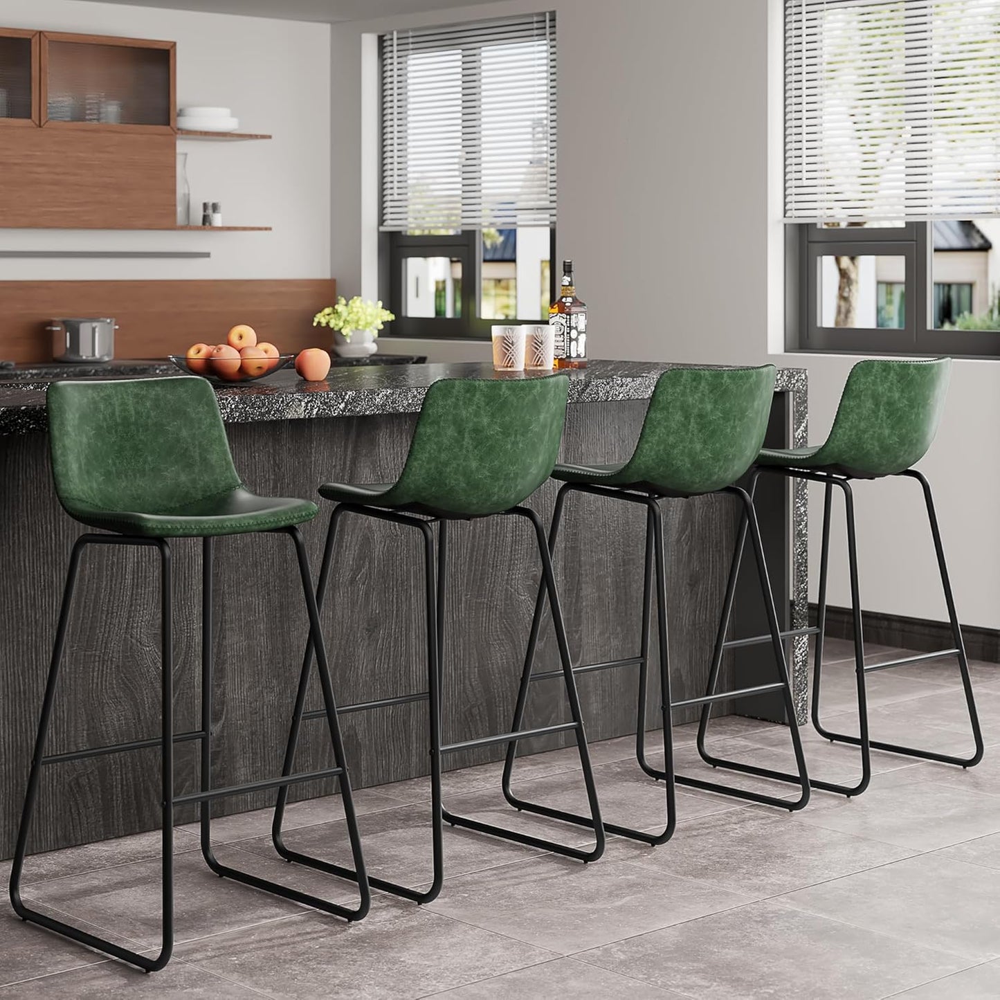 Modern Faux Leather Bar Stools Set of 4 for Kitchen Island