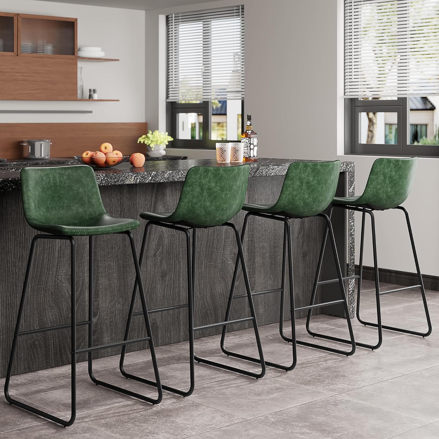 Modern Faux Leather Bar Stools Set of 4 for Kitchen Island
