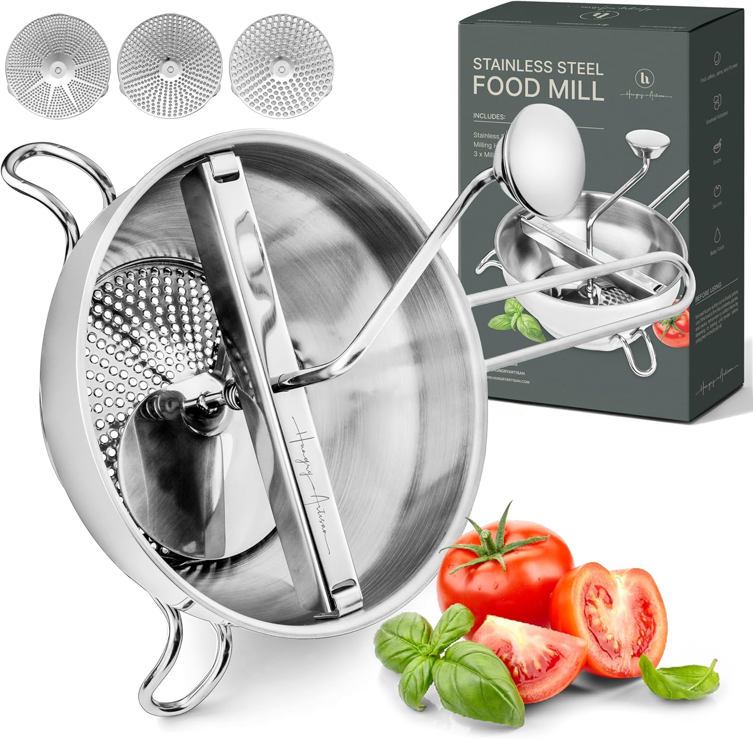 Ergonomic Food Mill Stainless Steel by The Hungry Artisan