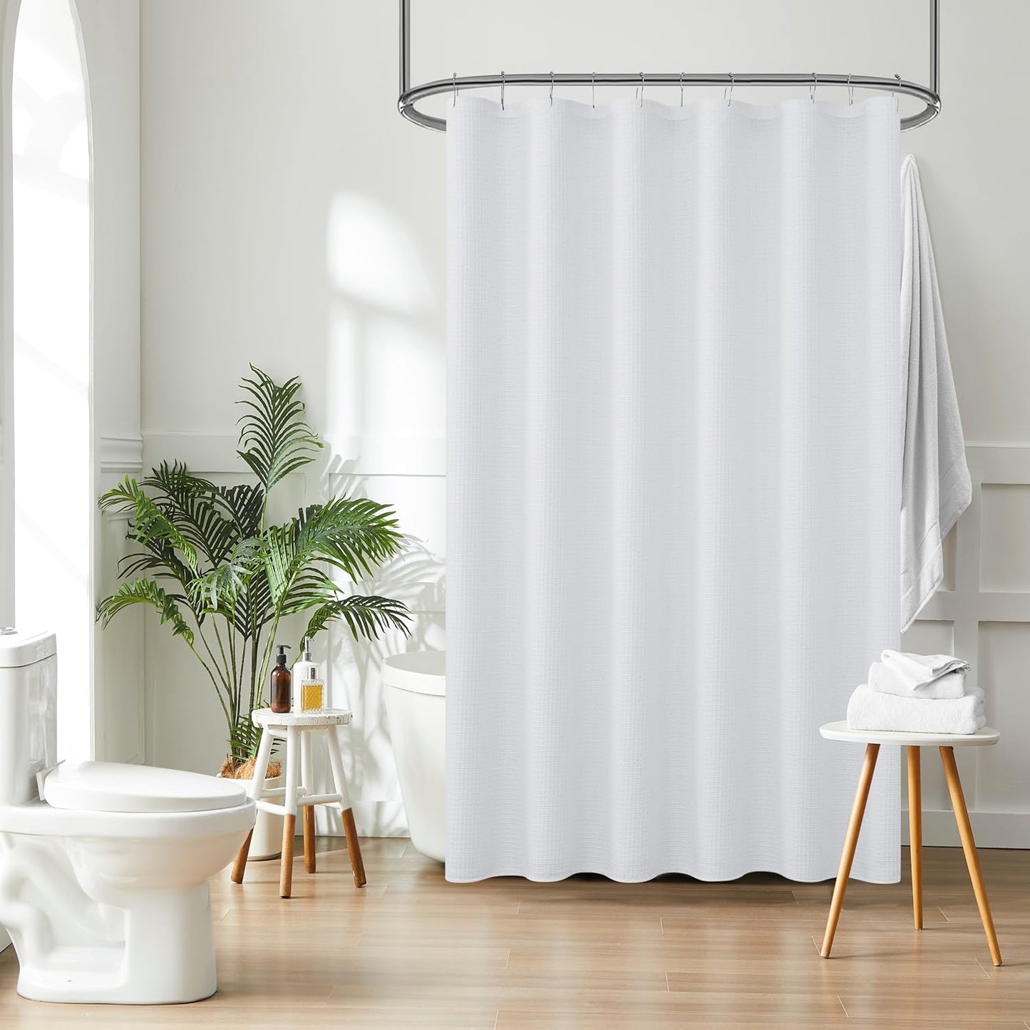Hotel-Style Luxury White Waffle Shower Curtain - Water-Repellent & Machine Washable