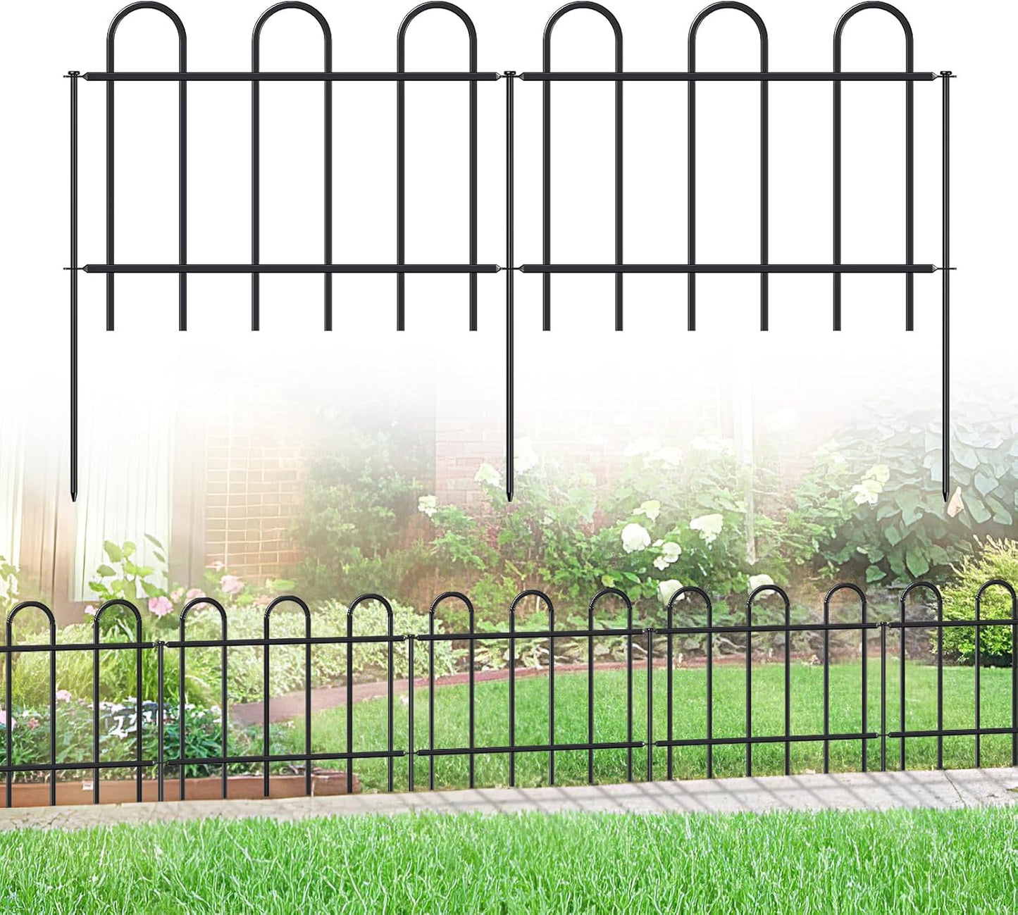 Metal Garden Fence for Flower Bed and Lawn, 16 ft Long Panels