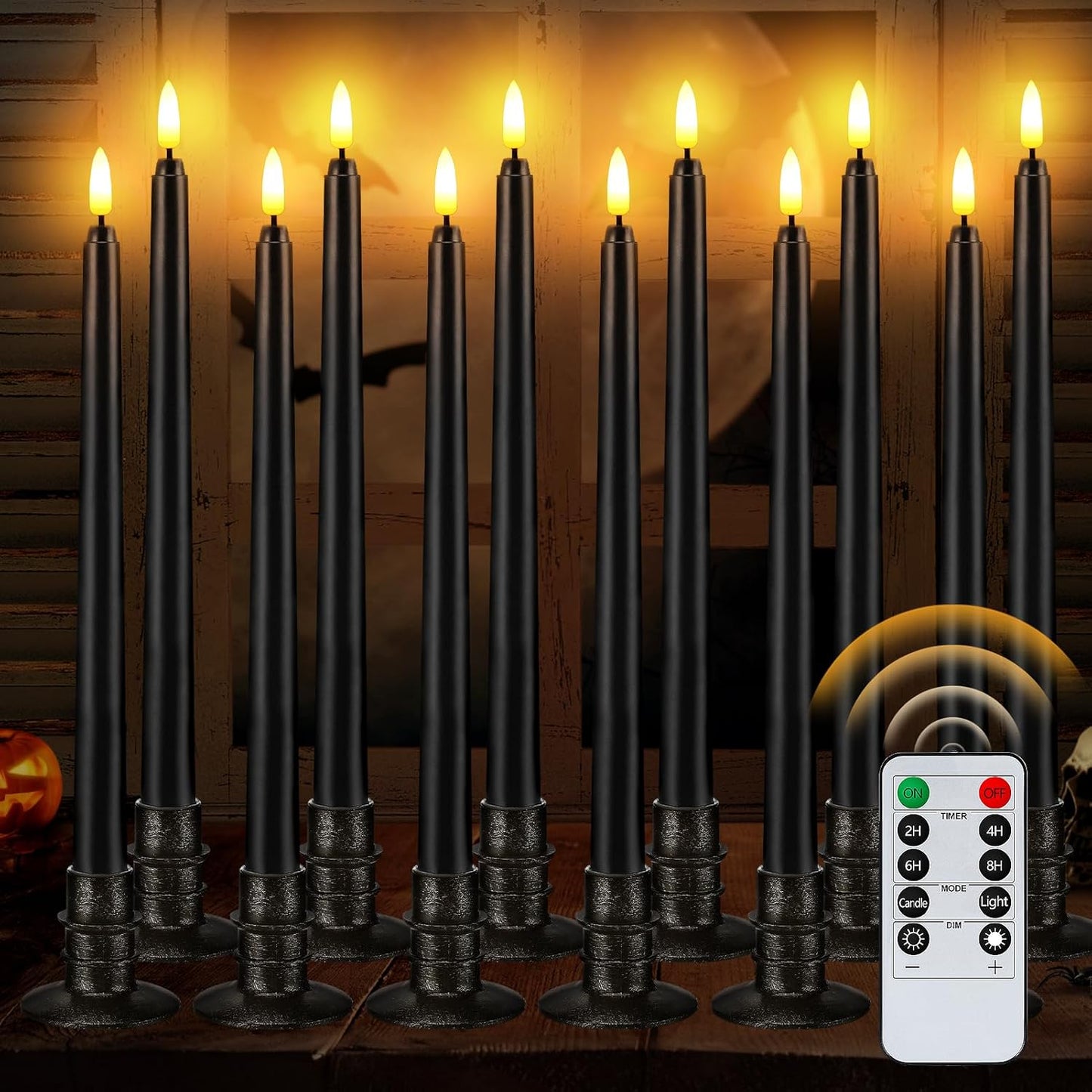 Alphatool Black Flameless Candles with Timer - 12 Pack 13 in