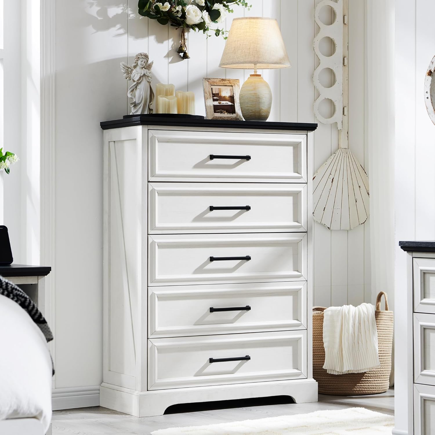 Farmhouse 5 Drawers Dresser Chest for Bedroom and Living Room