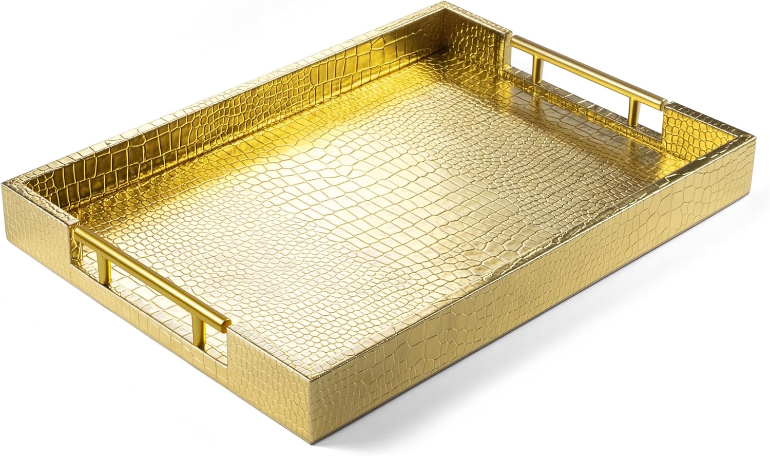17 x 12 Wood Serving Tray with Gold Handles for All Occasions