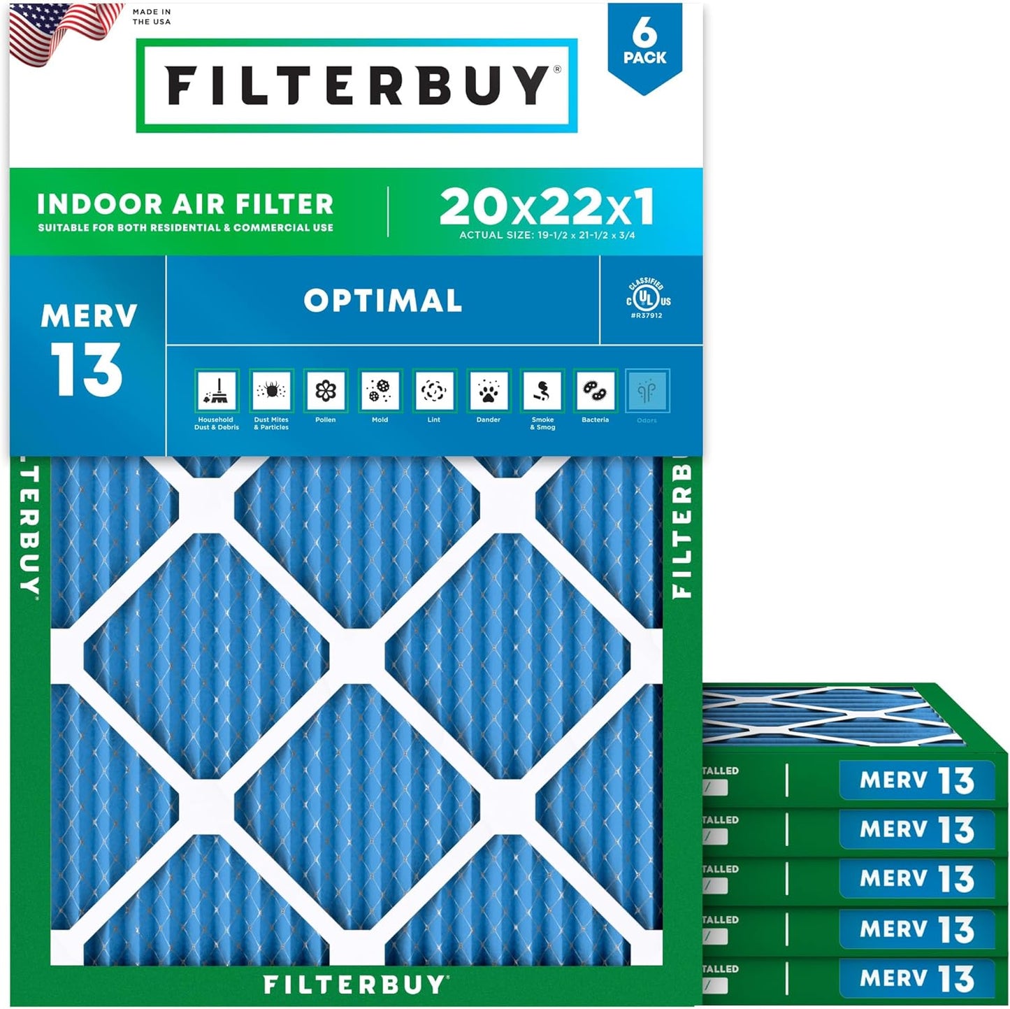 Filterbuy 20x22x1 Air Filter MERV 13 for Optimal Smoke Defense