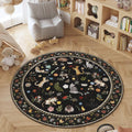 Round Rug 6ft Washable Circle Rug Non Slip Low Pile - Boho Cat Floral