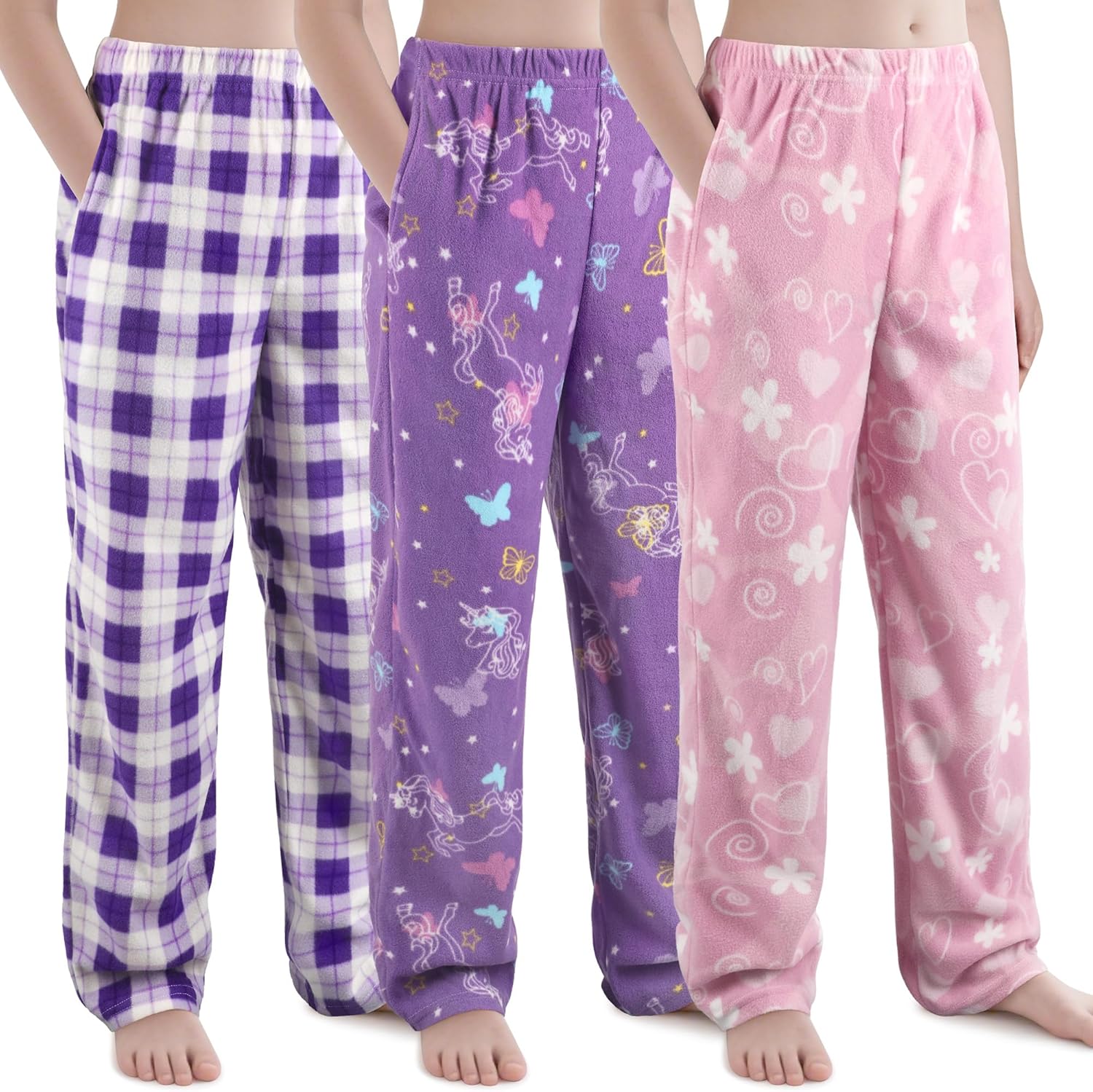 IHU 3 Pack Girls Pajama Pants Soft Micro Fleece Sleepwear