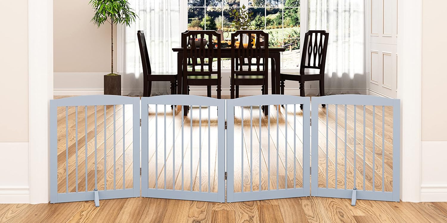 Freestanding Pet Gate - Foldable Wooden Dog Gate for Indoor Use