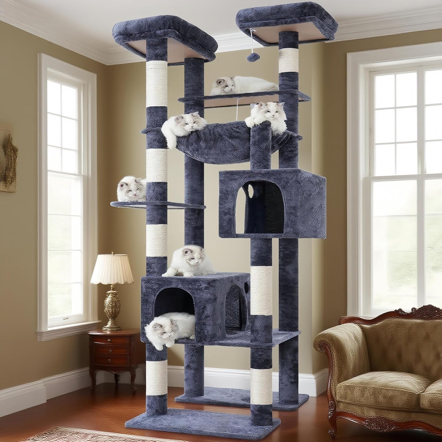 Hey-brother Tall Cat Tree Tower for Indoor Adult Cats, 80.7 in