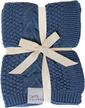 Knit Baby Blanket in Cable Pattern - Organic Cotton, Bay Blue