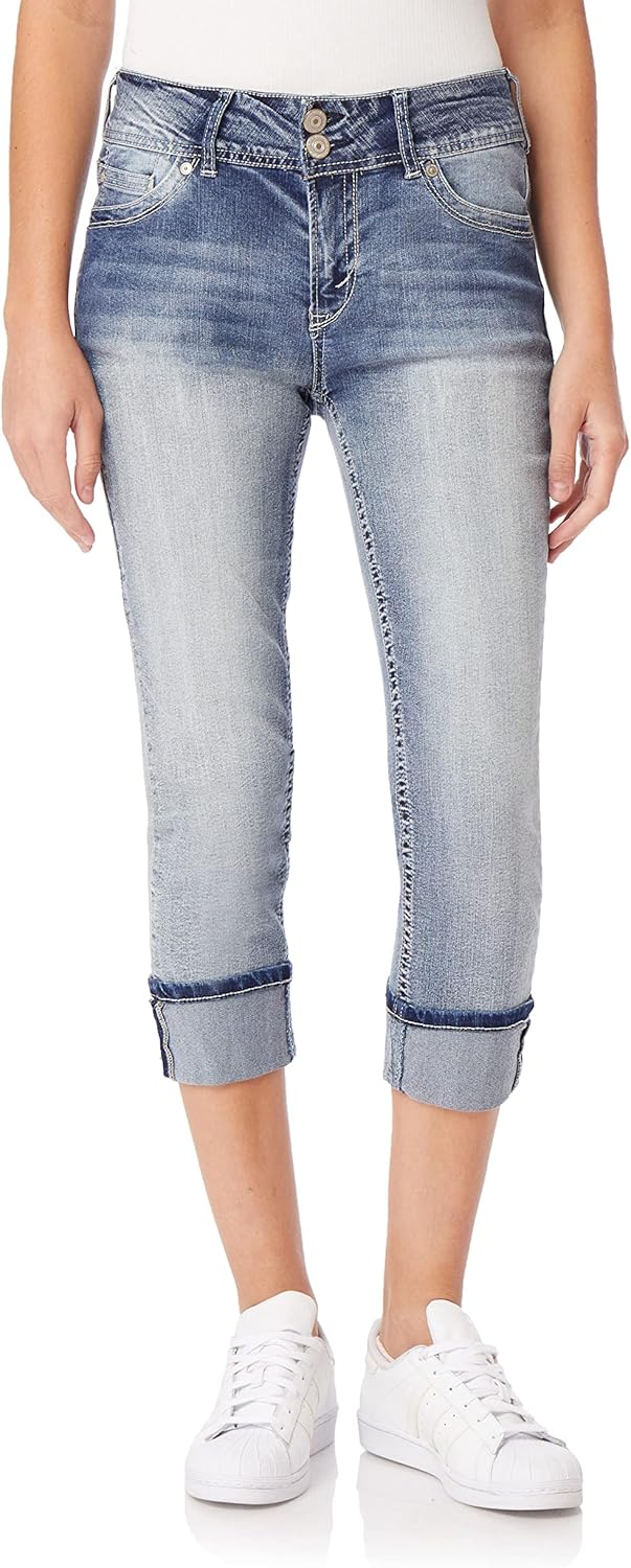 WallFlower Women's Luscious Curvy Crop Mid-Rise Jeans for Comfort