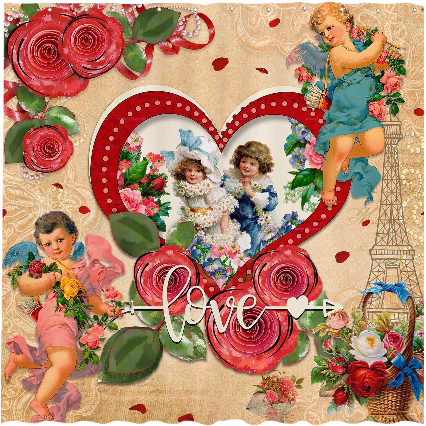 Vintage Valentines Shower Curtain | Allenjoy 72x72 Durable & Washable