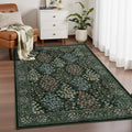 4x6 Green Floral Soft Non Slip Low Pile Washable Rug - Vintage Boho