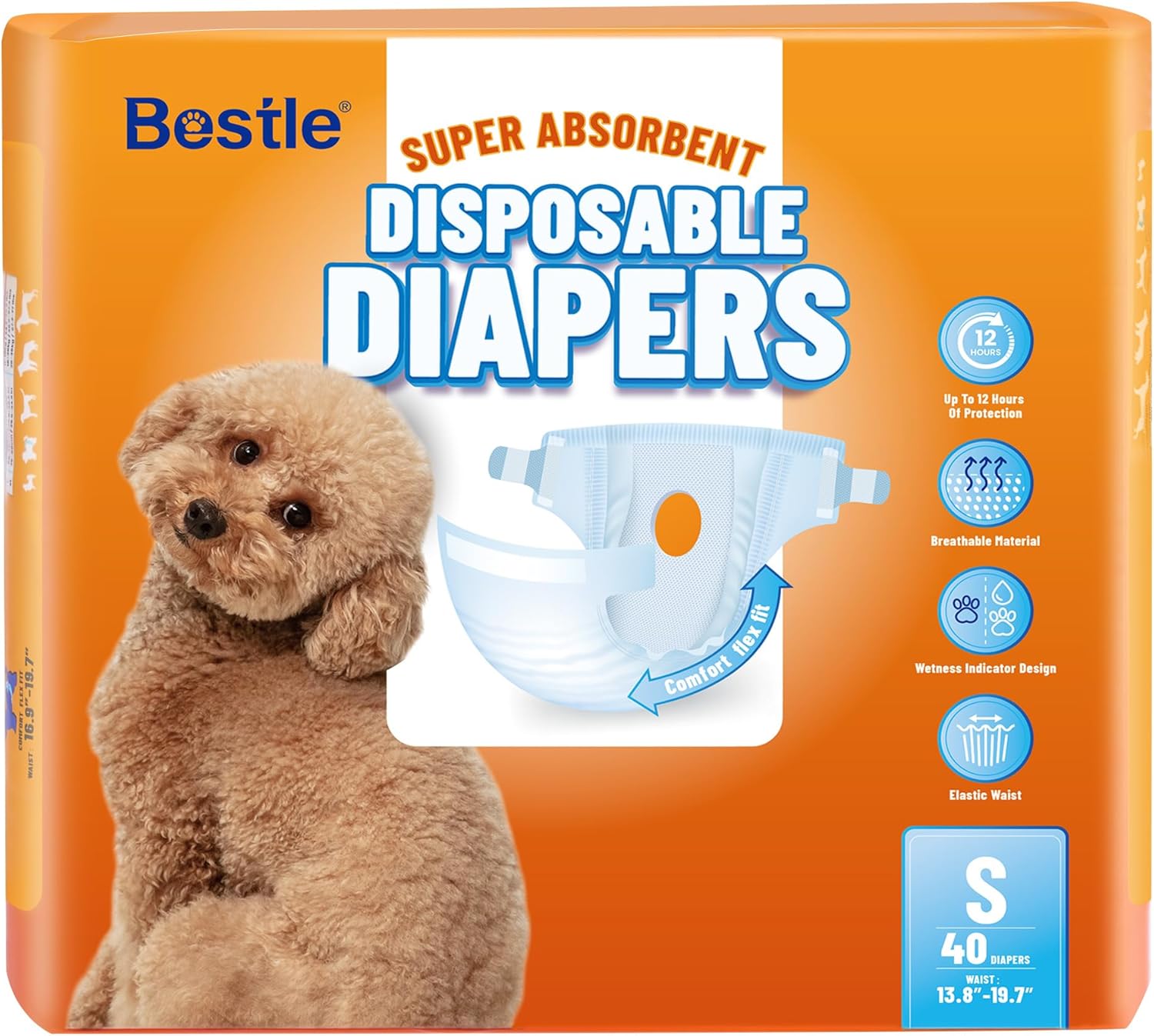 40 Count BESTLE Dog Diapers, S Size, Leak Proof & Super Absorbent
