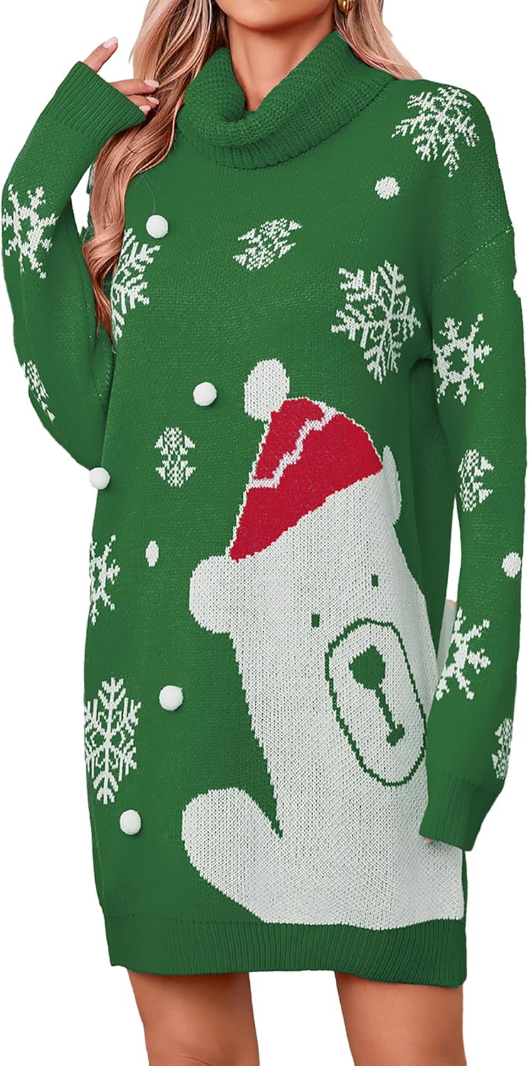 SunnyMelody Womens Christmas Ugly Sweater Dress for Winter Fun